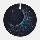 独自の青と金ゴールドを作成Filigree Moon ガラスオーナメント (裏面)