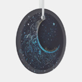 独自の青と金ゴールドを作成Filigree Moon ガラスオーナメント (正面右)