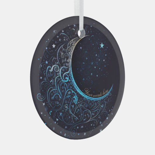 独自の青と金ゴールドを作成Filigree Moon ガラスオーナメント (正面右)