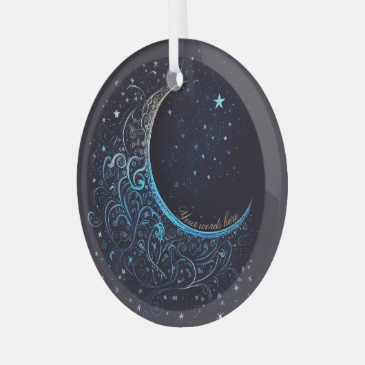 独自の青と金ゴールドを作成Filigree Moon ガラスオーナメント (正面左)