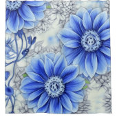 独自の青カスタムい花お洒落を作成 シャワーカーテン (正面)