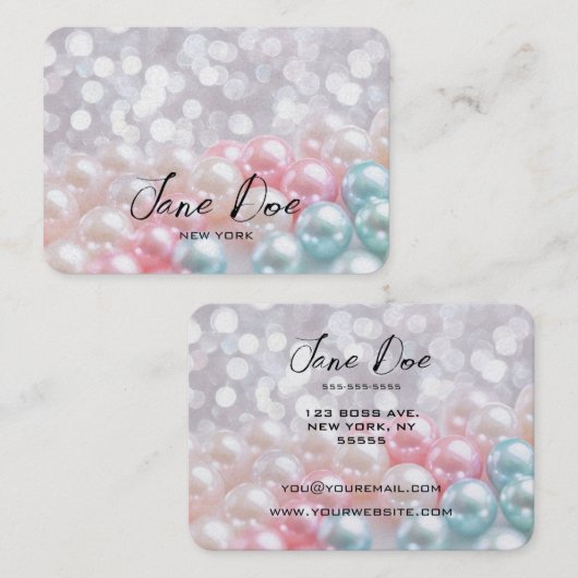 独自の青カスタムとピンクの真珠を作成 名刺 (正面/裏面)