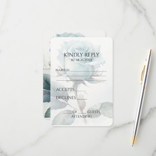 独自の青独身の水色バラの作成 出欠カード (正面/裏面インサイチュ)