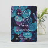 独自の青鮮やかと紫の花を作成 招待状 (スタンド正面)