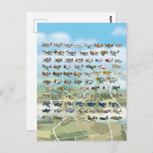 独自の飛行機の風刺画を作成する ポストカード (正面/裏面)