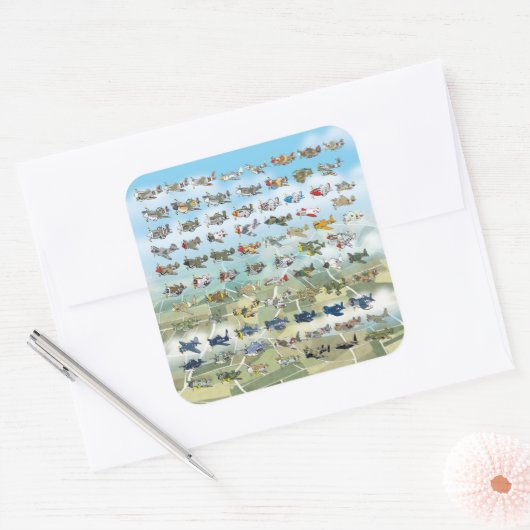 独自の飛行機風刺画を作成する スクエアシール (封筒)