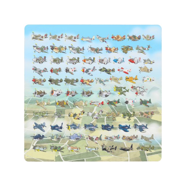 独自の飛行機風刺画を作成する メタルプリント (正面)