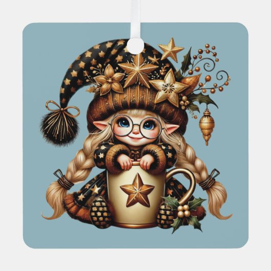 独自の魔法のクリスマス格言ココアを作成 メタルオーナメント (正面)