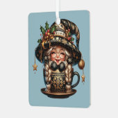 独自の魔法のクリスマス格言ティーカップを作成 メタルオーナメント (正面左)