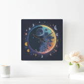 独自の魔法の虹の月を作成 スクエア壁時計 (ホーム)