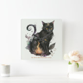 独自の魔法黒猫を作成 スクエア壁時計 (ホーム)