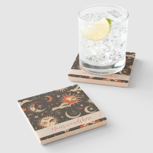 独自の黒いオレンジ色の天体の魔法の目を作成 ストーンコースター (横)