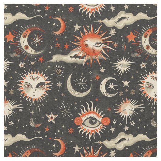 独自の黒いオレンジ色の天体の魔法の目を作成 ファブリック (クローズアップ)