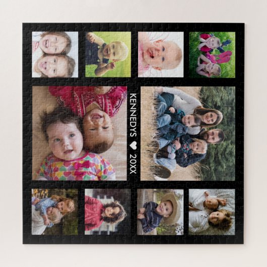 独自の黒い10写真用コラージュのファミリ名を作成 ジグソーパズル (横)