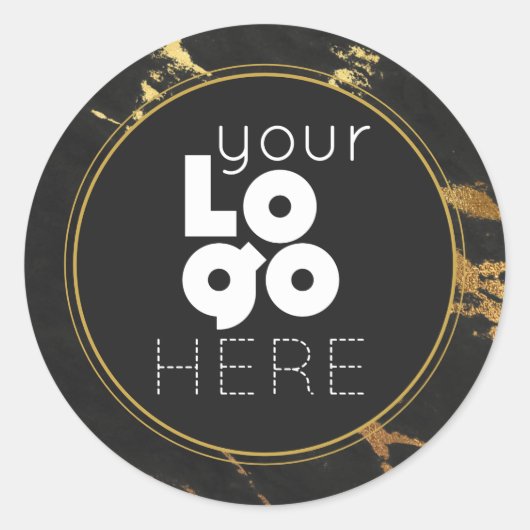 独自の黒と金ゴールドの白フェイクいロゴを作成 ラウンドシール (正面)