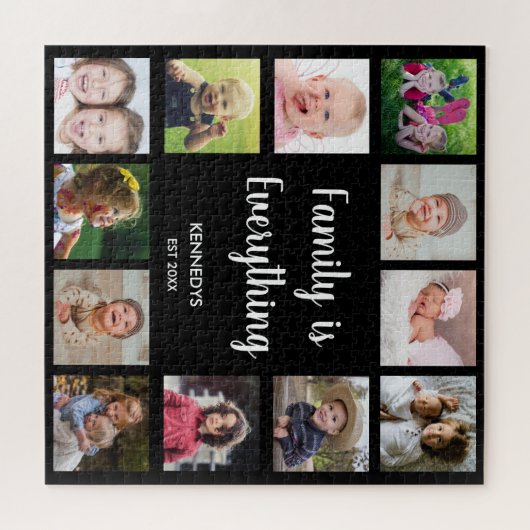 独自の黒の12フォトコラージファミリーを作成 ジグソーパズル (横)