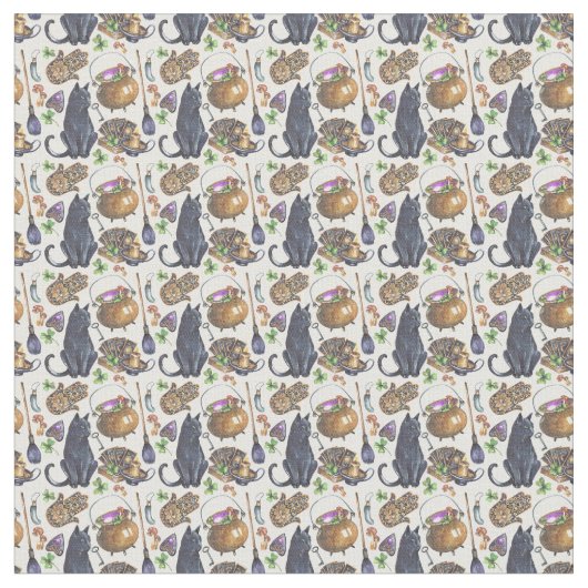 独自の黒猫タロット魔法 ファブリック (クローズアップ)