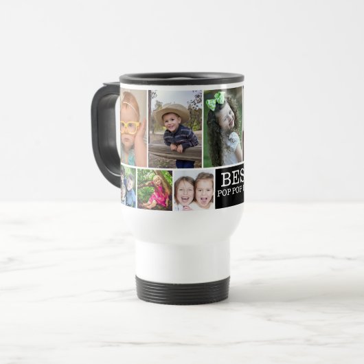 独自の10枚のフォトコラージュを最高の今までポップ・アートのポップ・アートのまで作成 トラベルマグ (正面左)