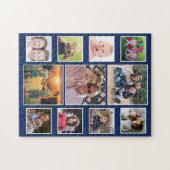 独自の11家族の写真コラージブルーを作成 ジグソーパズル (横)