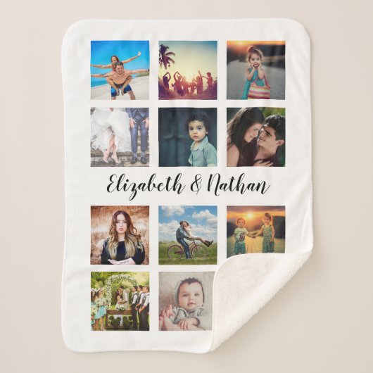 独自の12フォトカスタムコラージュの思い出の作成 シェルパブランケット (正面)
