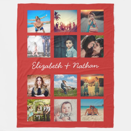 独自の12フォトカスタムコラージュの思い出の作成 フリースブランケット (正面)