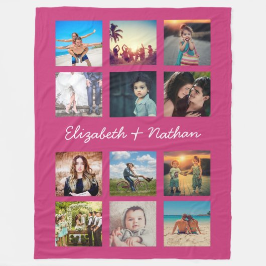 独自の12フォトカスタムコラージュInstagramCを作成 フリースブランケット (正面)