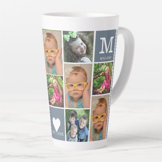 独自の12フォトコラージファミリーモノグラムを作成 カフェラテマグ (右アングル)