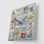 独自の12フォトコラージファミリー引用文木材の作成 スクエア壁時計 (傾斜)