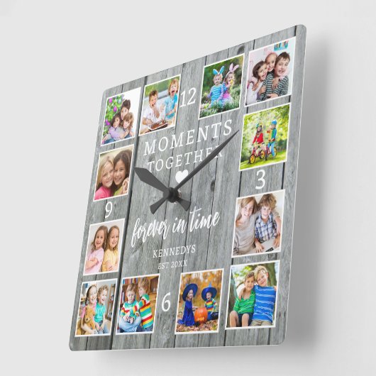 独自の12フォトコラージファミリー引用文木材の作成 スクエア壁時計 (傾斜)