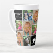 独自の12フォトコラージモノグラムブラックを作成 カフェラテマグ (左アングル)