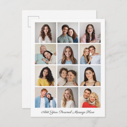 独自の12フォトコラージュを作成するあいさつ文を追加 ポストカード (正面/裏面)