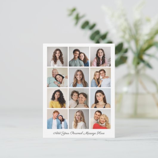 独自の12フォトコラージュを作成するあいさつ文を追加 ポストカード (スタンド正面)