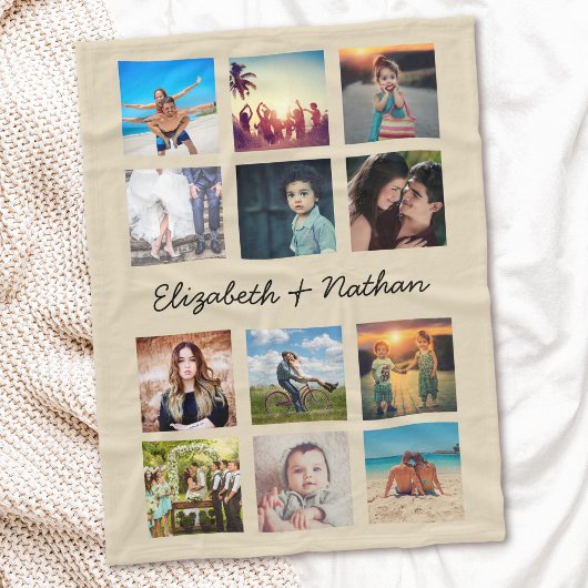 独自の12フォトコラージュカスタムファミリーを作成する フリースブランケット
