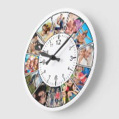 独自の12フォトコラージュカスタムファミリーを作成する ラウンド壁時計 (傾斜)