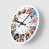 独自の12フォトコラージュカスタムファミリーを作成する ラウンド壁時計 (傾斜)