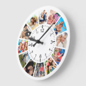 独自の12フォトコラージュカスタムファミリーを作成する ラウンド壁時計 (傾斜)