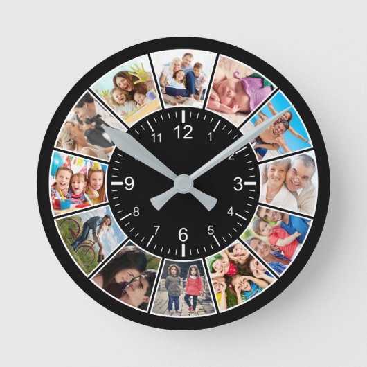 独自の12フォトコラージュカスタムファミリーを作成する ラウンド壁時計 (正面)