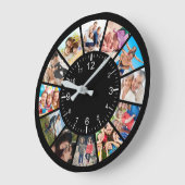 独自の12フォトコラージュカスタムファミリーを作成する ラウンド壁時計 (傾斜)