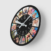 独自の12フォトコラージュカスタムファミリーを作成する ラウンド壁時計 (傾斜)