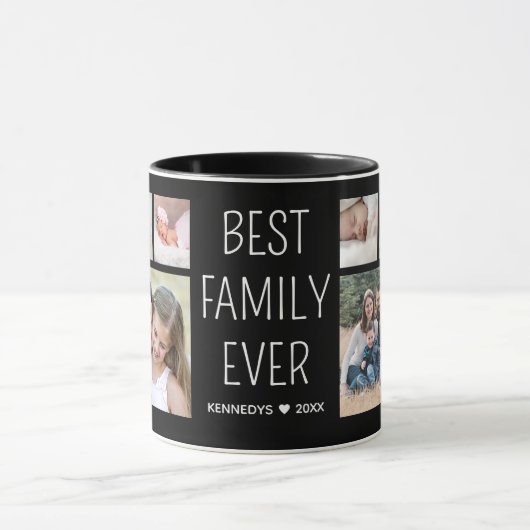 独自の12フォトファミリーを最高の今まで黒く作成 マグカップ (中央)
