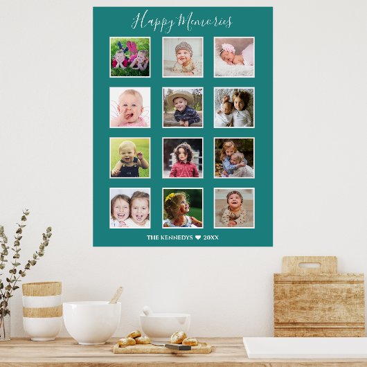 独自の12家族の写真コラージュを作成する緑 ポスター (キッチン)