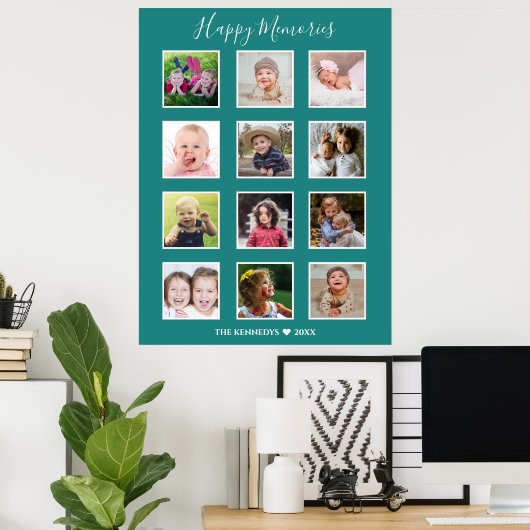 独自の12家族の写真コラージュを作成する緑 ポスター (ホームオフィス)