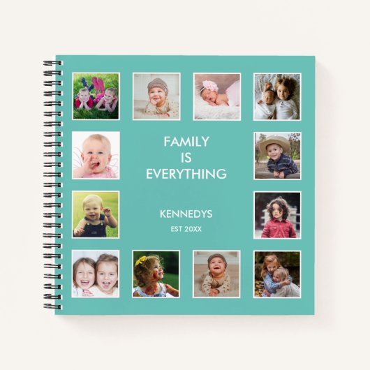 独自の12枚のフォトコラージュフレームの作成ティール（緑がかった色） ノートブック (正面)