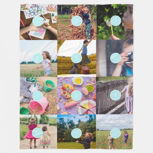 独自の12枚の写真を追加するカスタマイズ可能なカードフォトPri フリースブランケット (正面)