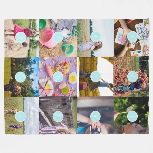 独自の12枚の写真を追加するカスタマイズ可能なカードフォトPri フリースブランケット (正面(横))