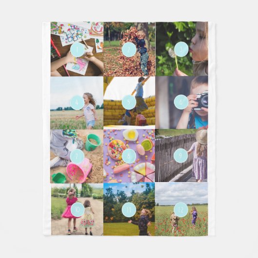 独自の12枚の写真を追加するカスタマイズ可能なフリースブランケット フリースブランケット (正面)