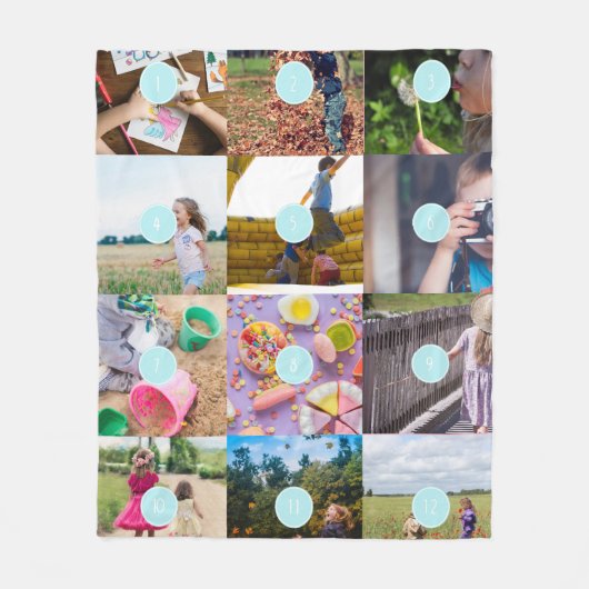 独自の12枚の写真を追加するカスタマイズ可能なフリースブランケット フリースブランケット (正面)