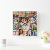 独自の13フォトコラージファミリー名を作成する スクエア壁時計 (ホーム)