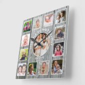 独自の13フォトコラージュグレーウッ素朴ドを作成 スクエア壁時計 (傾斜)