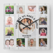 独自の13フォトコラージュ引用文白木を作成 スクエア壁時計 (正面)